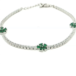 Load image into Gallery viewer, Silver Tennis Bracelet with Green Floral Accents
