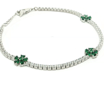 Load image into Gallery viewer, Silver Tennis Bracelet with Green Floral Accents
