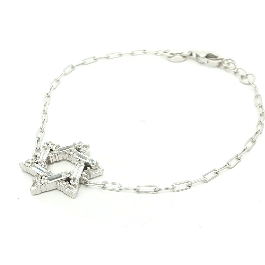 Silver or Gold-Plated Chain Bracelet with Baguette-Cut Star Accent