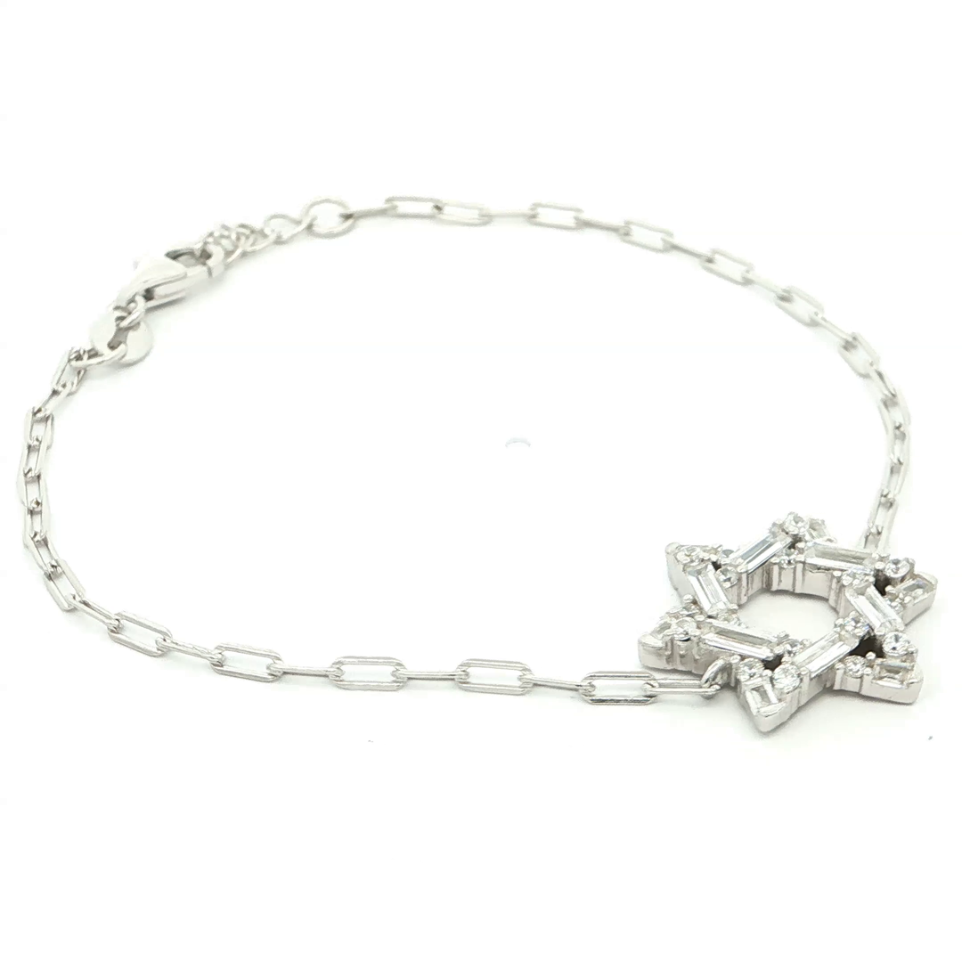 Silver or Gold-Plated Chain Bracelet with Baguette-Cut Star Accent