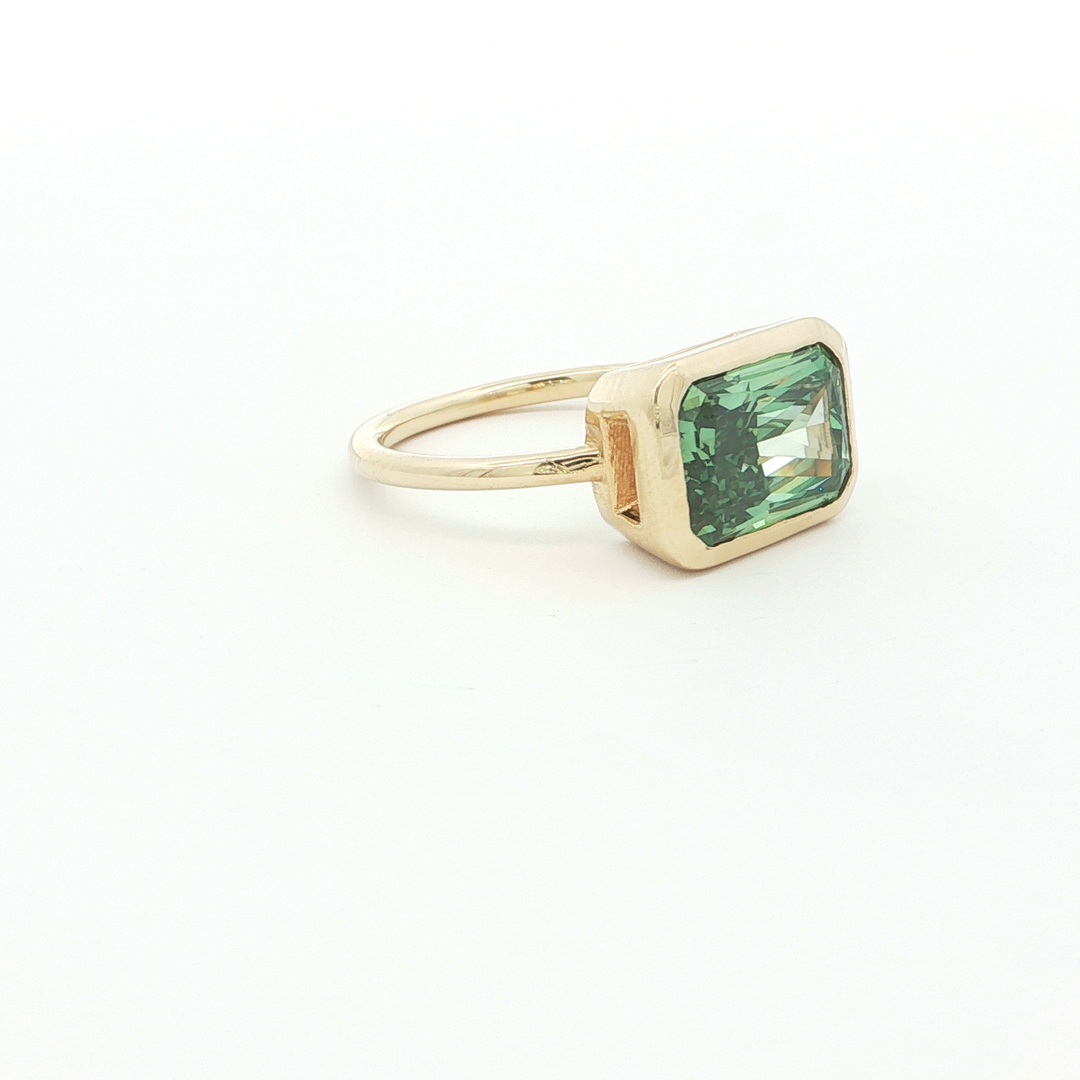 Gold Solitaire Ring with Emerald Cut Green Emerald
