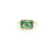 Gold Solitaire Ring with Emerald Cut Green Emerald