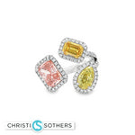 Load image into Gallery viewer, 14kt wg Multistone Ring with Fancy Pink Emerald Cut Diamond
