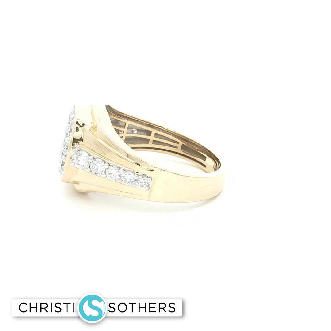 14KT Yellow Gold Cushion Cluster Ring with Round Brilliant-Cut Diamonds