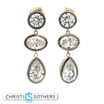 Load image into Gallery viewer, 14KT Yellow Gold Bezel Drop Earrings with Round, Oval &amp; Pear Lab-Grown Diamonds (6.73 cttw)
