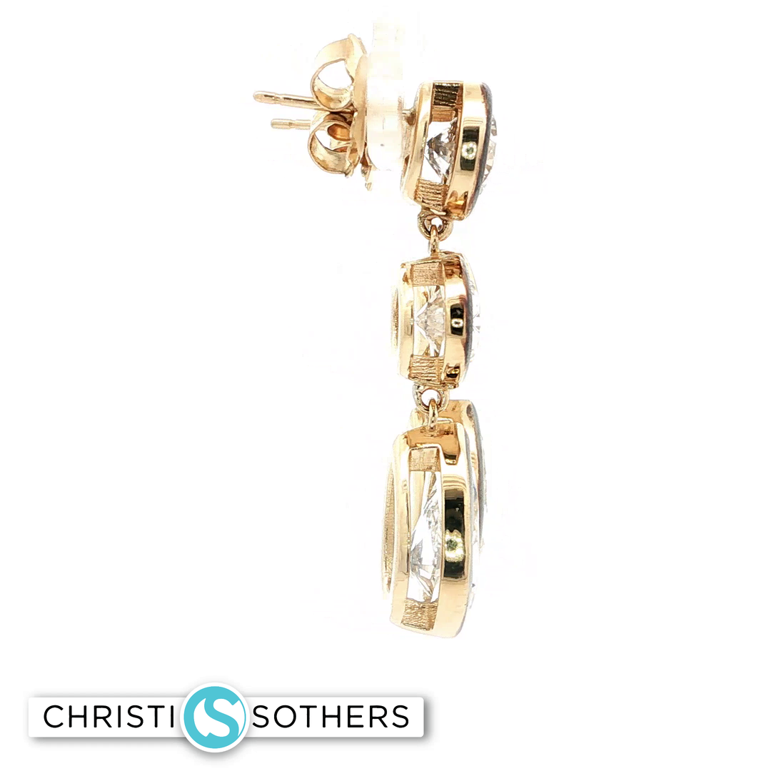 14KT Yellow Gold Bezel Drop Earrings with Round, Oval & Pear Lab-Grown Diamonds (6.73 cttw)