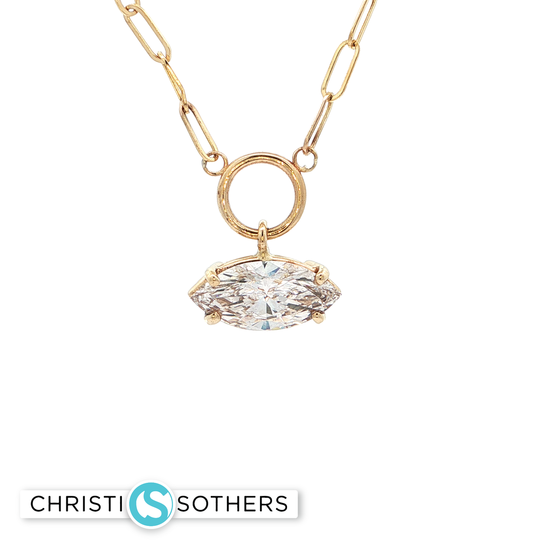 14KT Yellow Gold Bezel Marquise Diamond Necklace (2.04 ct, Lab-Grown)