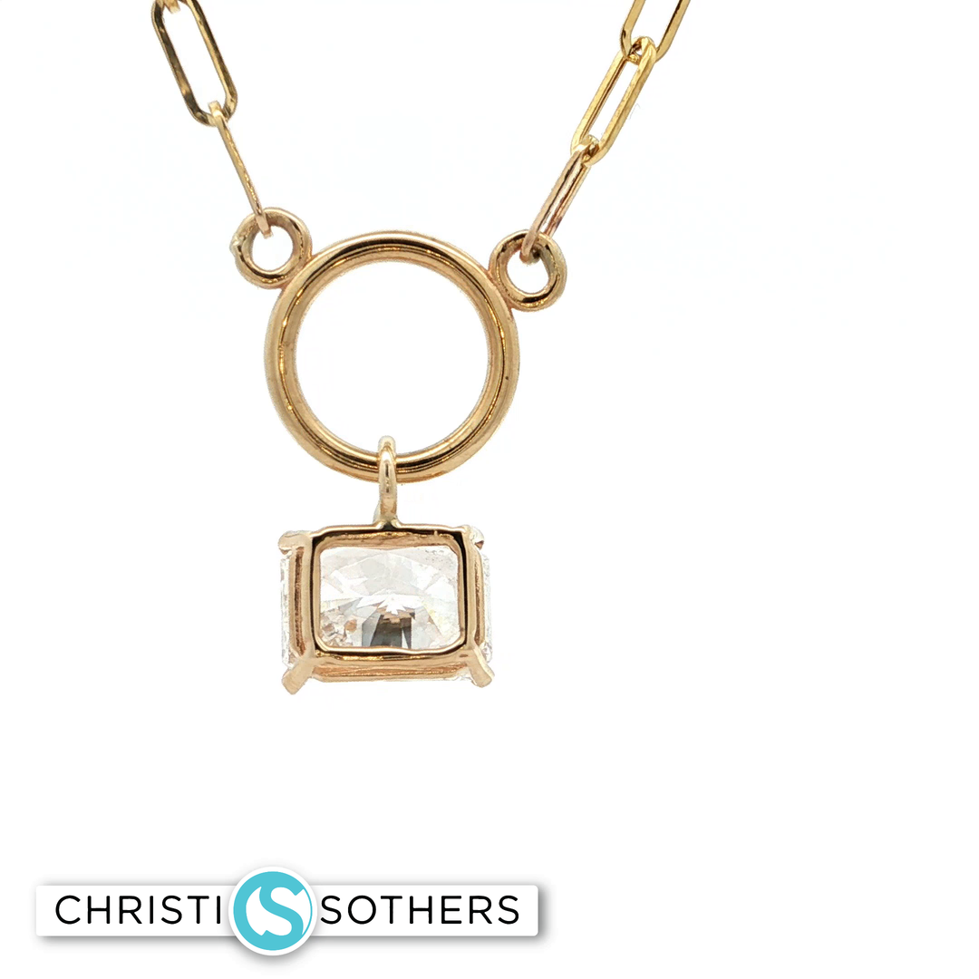 14KT Yellow Gold Bezel Emerald-Cut Diamond Necklace (3.08 ct, Lab-Grown)