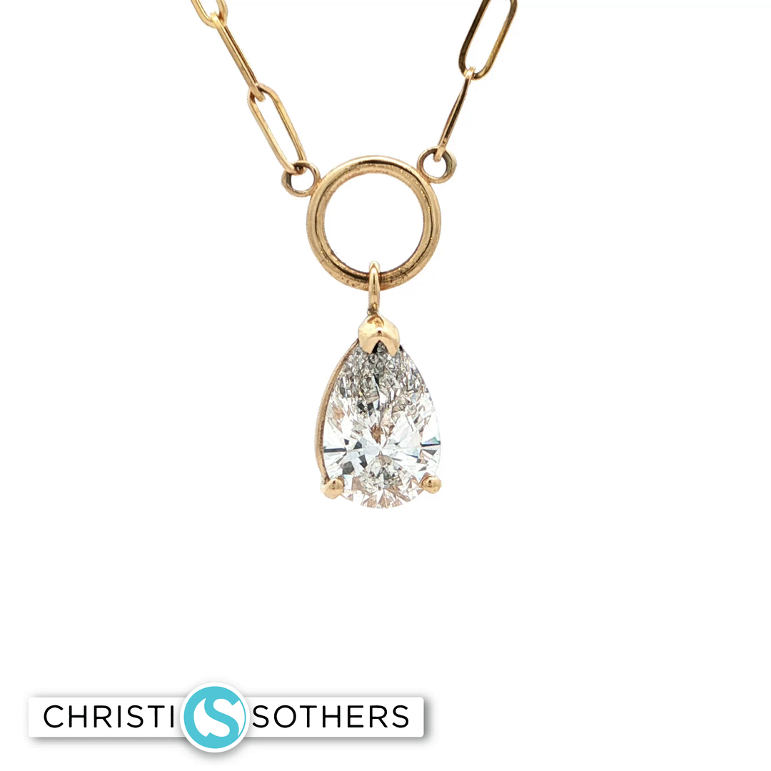14KT Yellow Gold Bezel Necklace with Pear-Cut Lab-Grown Diamond Pendant (2.03 ct)