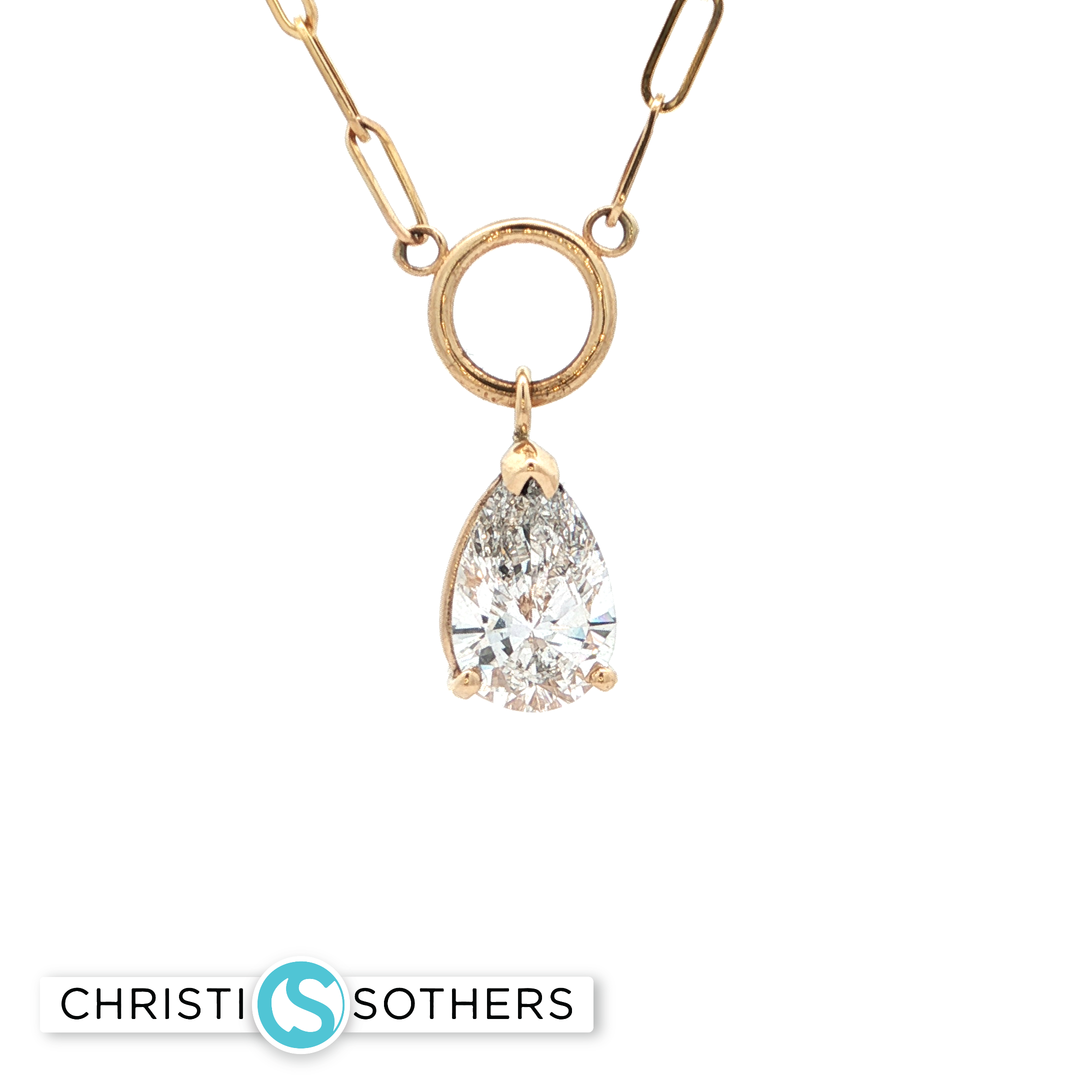 14KT Yellow Gold Bezel Necklace with Pear-Cut Lab-Grown Diamond Pendant (2.03 ct)