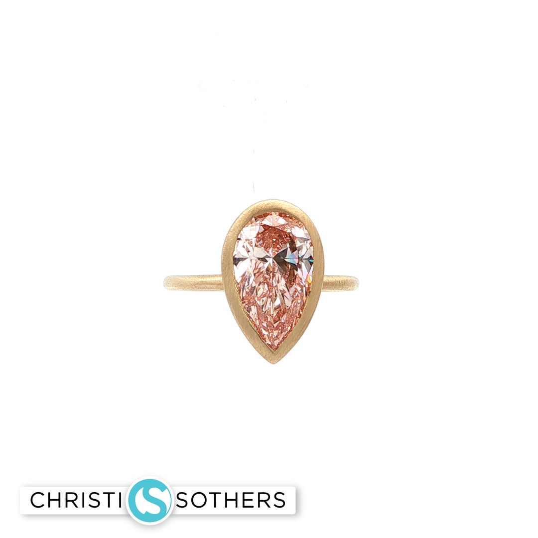 Matte 14KT Yellow Gold Fancy Pink Diamond Bezel Solitaire Ring (3.01 ct)