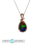 Load image into Gallery viewer, 14KT Two-Tone Pear Amelyte Cabochon Charm Necklace with Diamond Accents (2.17 ct)