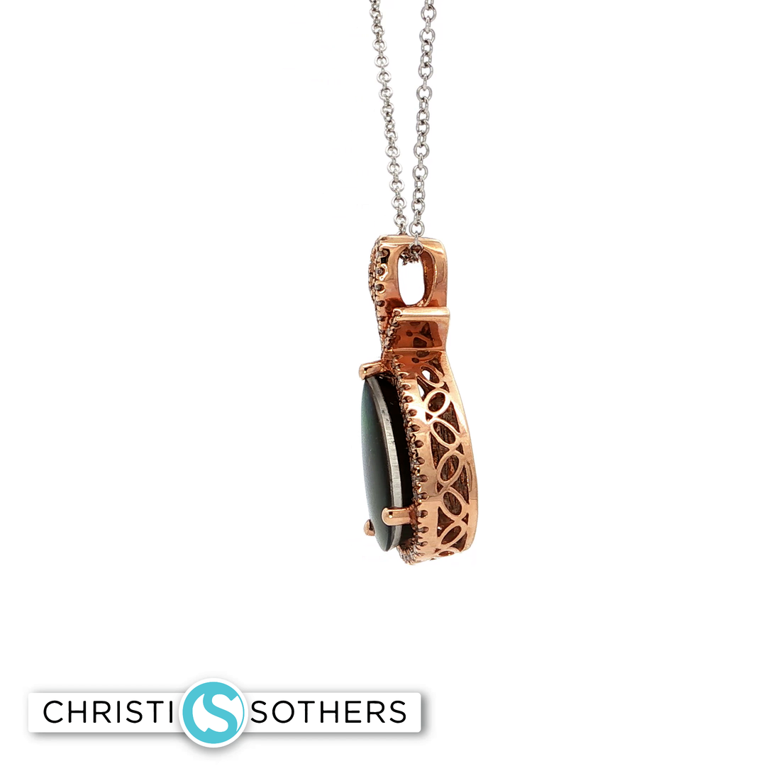 14KT Two-Tone Pear Amelyte Cabochon Charm Necklace with Diamond Accents (2.17 ct)