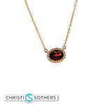 Load image into Gallery viewer, 14KT Yellow Gold Oval Garnet Cabochon Charm Necklace with Diamond Accents (0.95 ct)