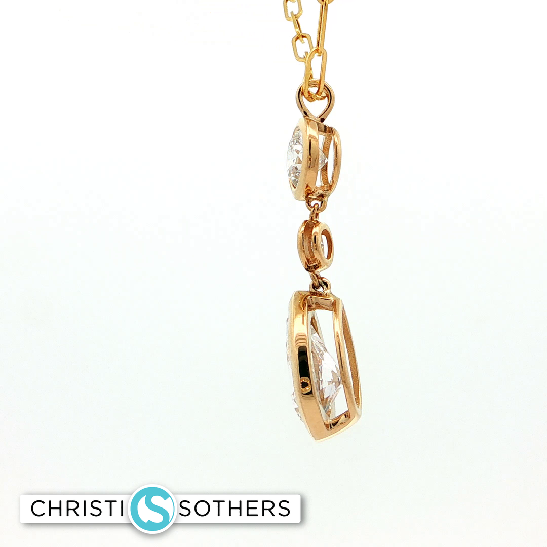 14KT Yellow Gold Triple-Stone Bezel Necklace with Lab-Grown Round & Pear Diamonds (4.04 cttw)