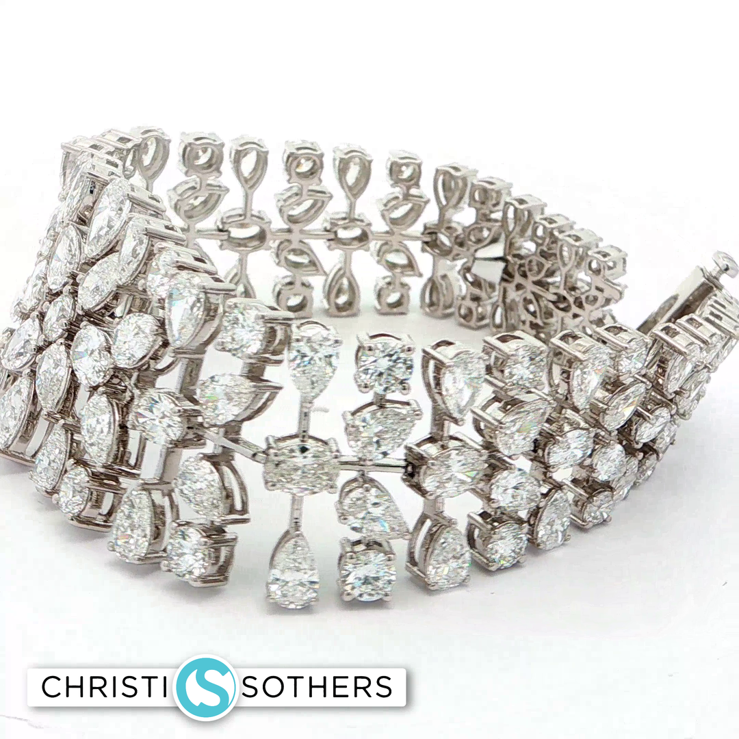 14KT White Gold Pear-Cut Diamond Bangle Bracelet (22.82 cttw)