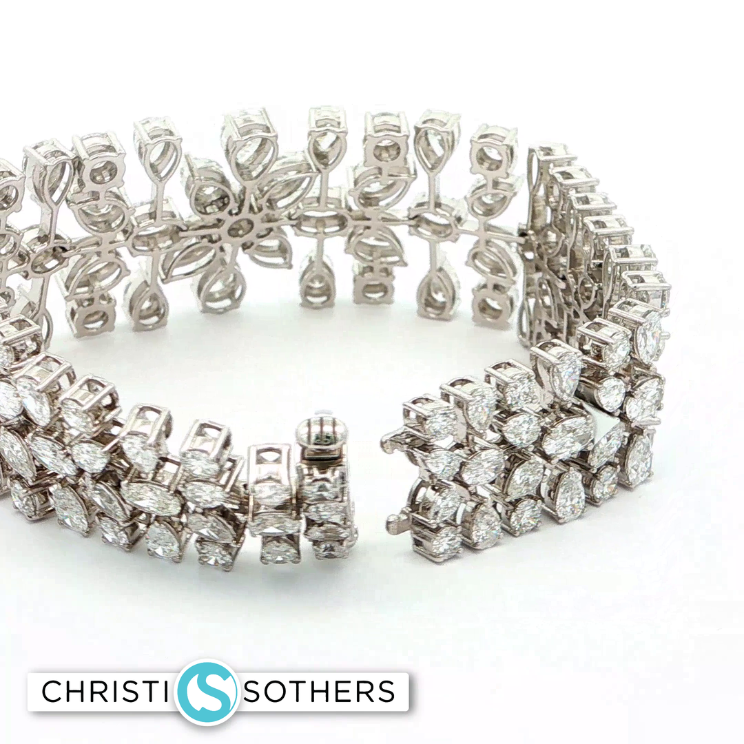 14KT White Gold Pear-Cut Diamond Bangle Bracelet (22.82 cttw)