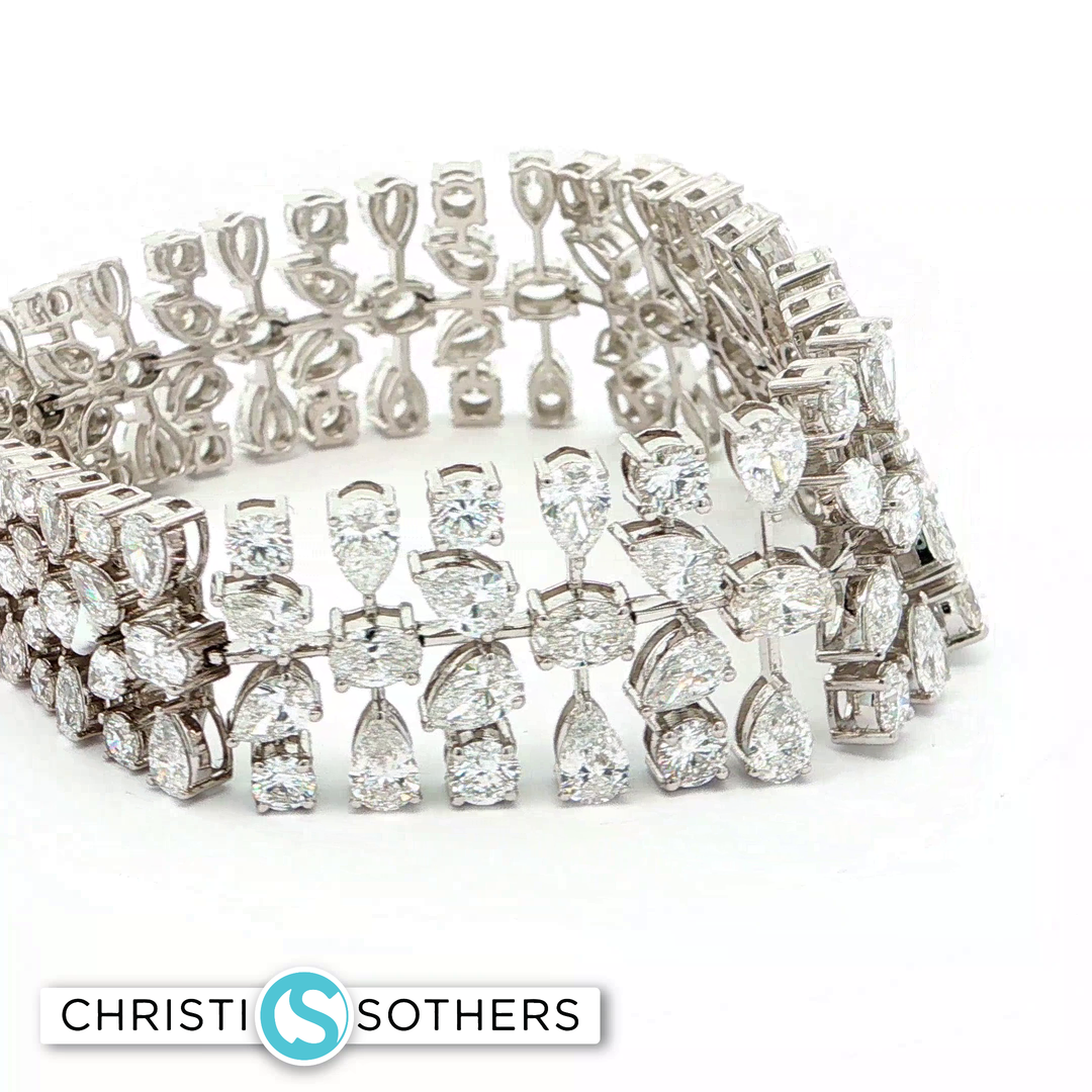 14KT White Gold Pear-Cut Diamond Bangle Bracelet (22.82 cttw)