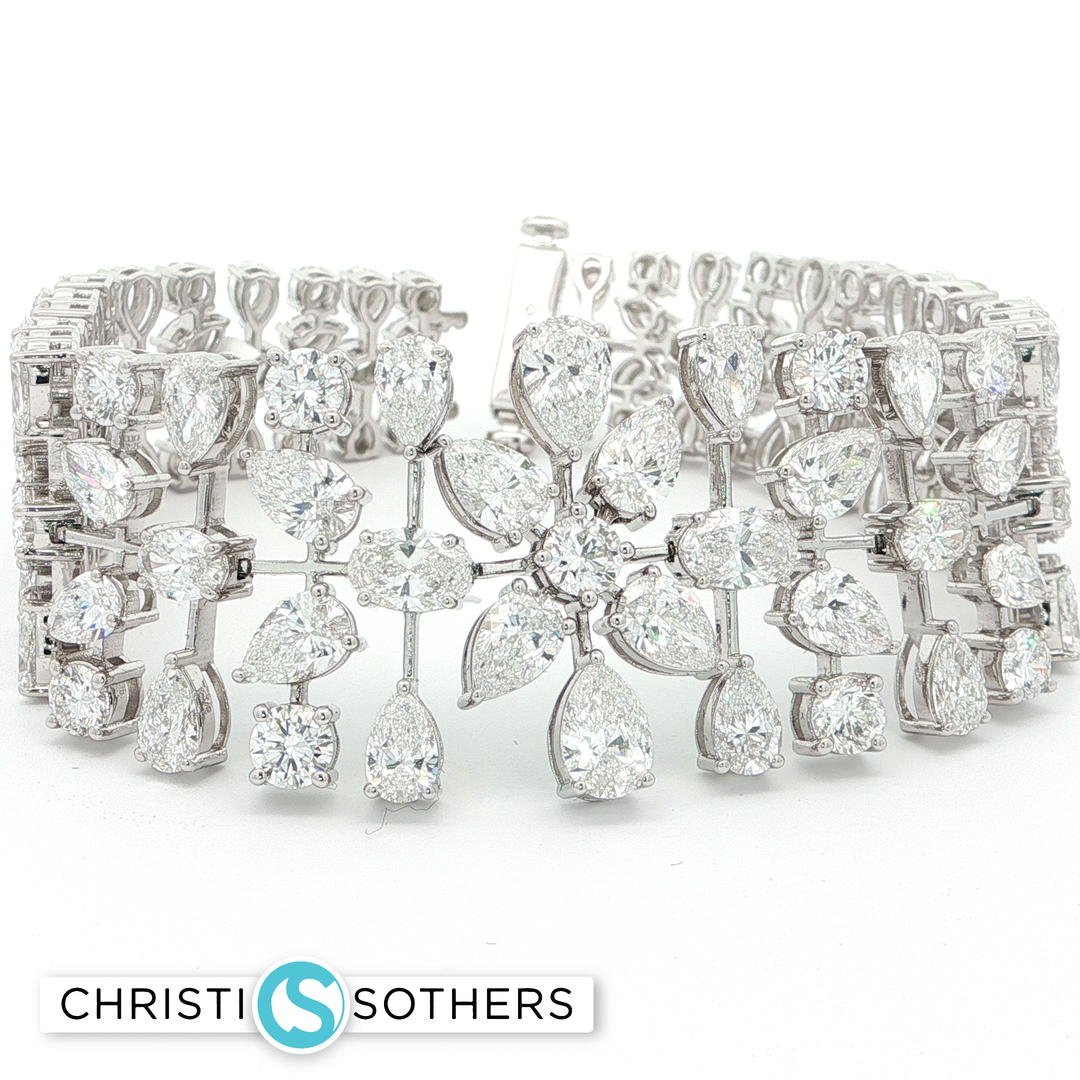 14KT White Gold Pear-Cut Diamond Bangle Bracelet (22.82 cttw)