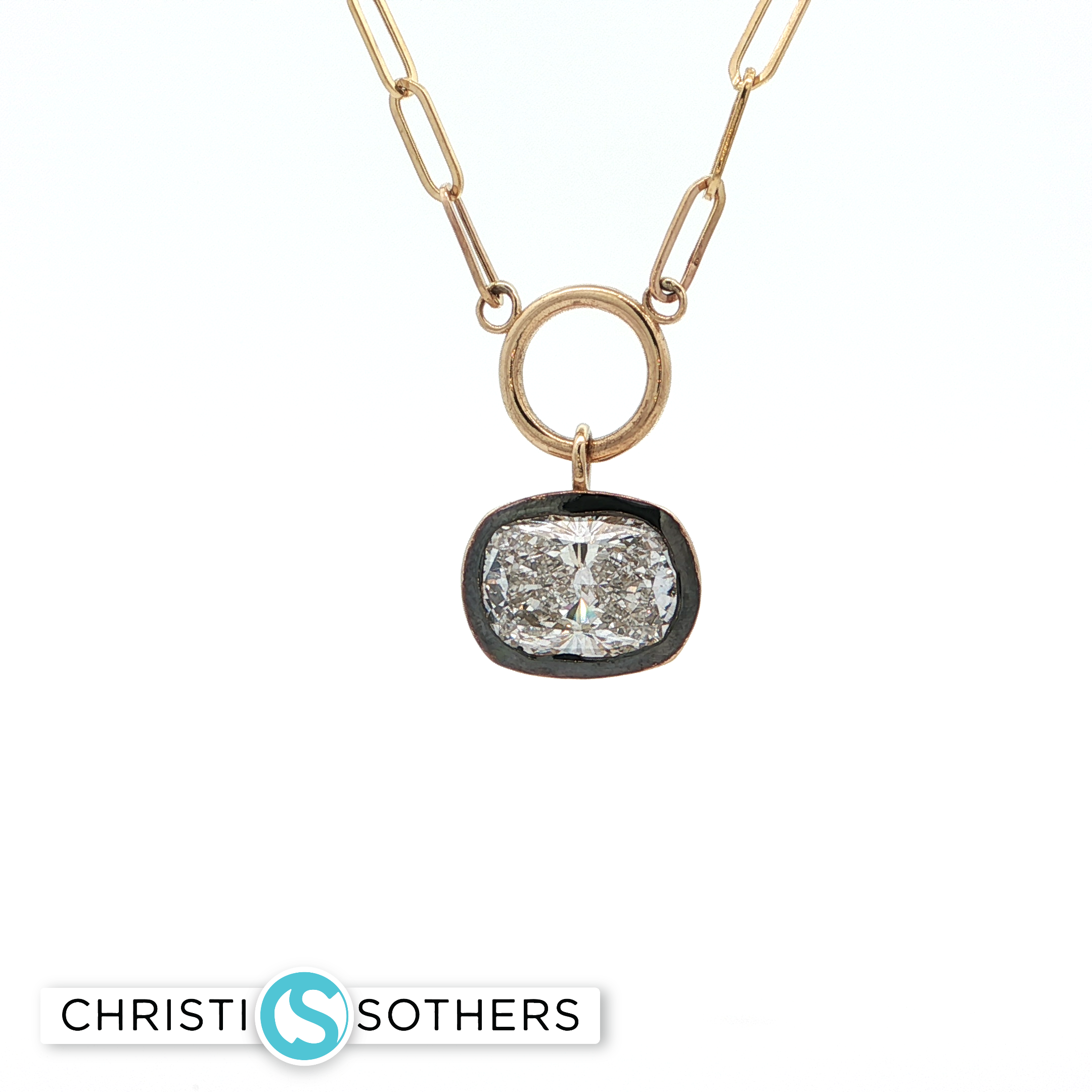 14KT Yellow Gold Cushion Bezel Necklace with Lab-Grown Diamond Pendant (2.10 ct)