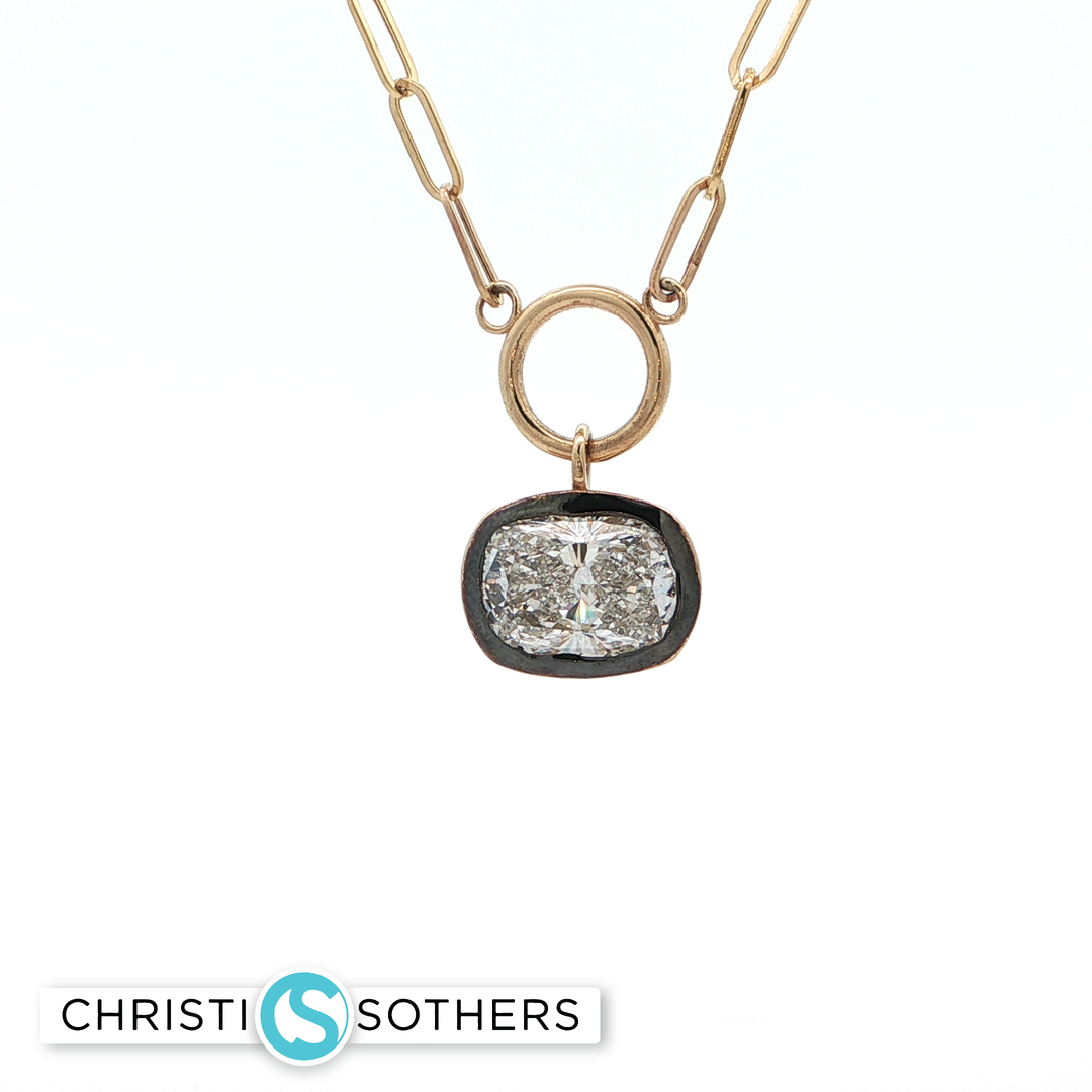 14KT Yellow Gold Cushion Bezel Necklace with Lab-Grown Diamond Pendant (2.10 ct)