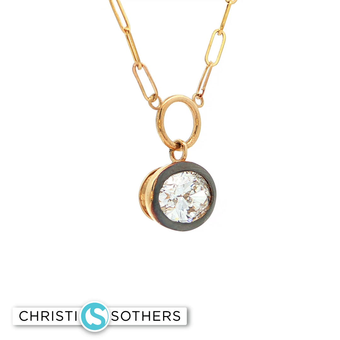 14KT Yellow Gold Oval Bezel Necklace with Lab-Grown Diamond Pendant (2.59 ct)