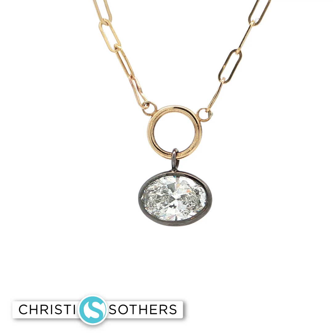 14KT Yellow Gold Oval Bezel Necklace with Lab-Grown Diamond Pendant (2.50 ct)
