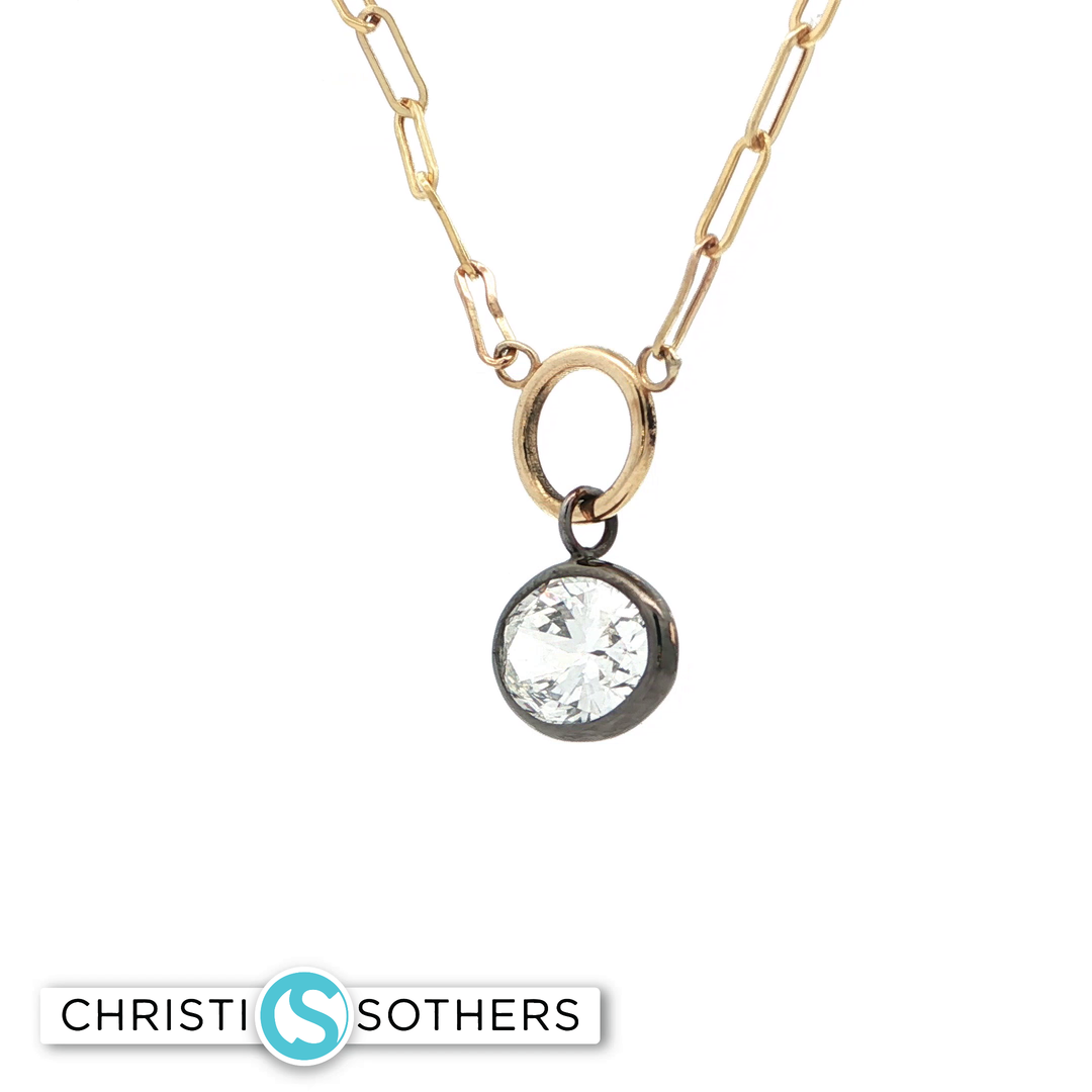14KT Yellow Gold Oval Bezel Necklace with Lab-Grown Diamond Pendant (2.50 ct)