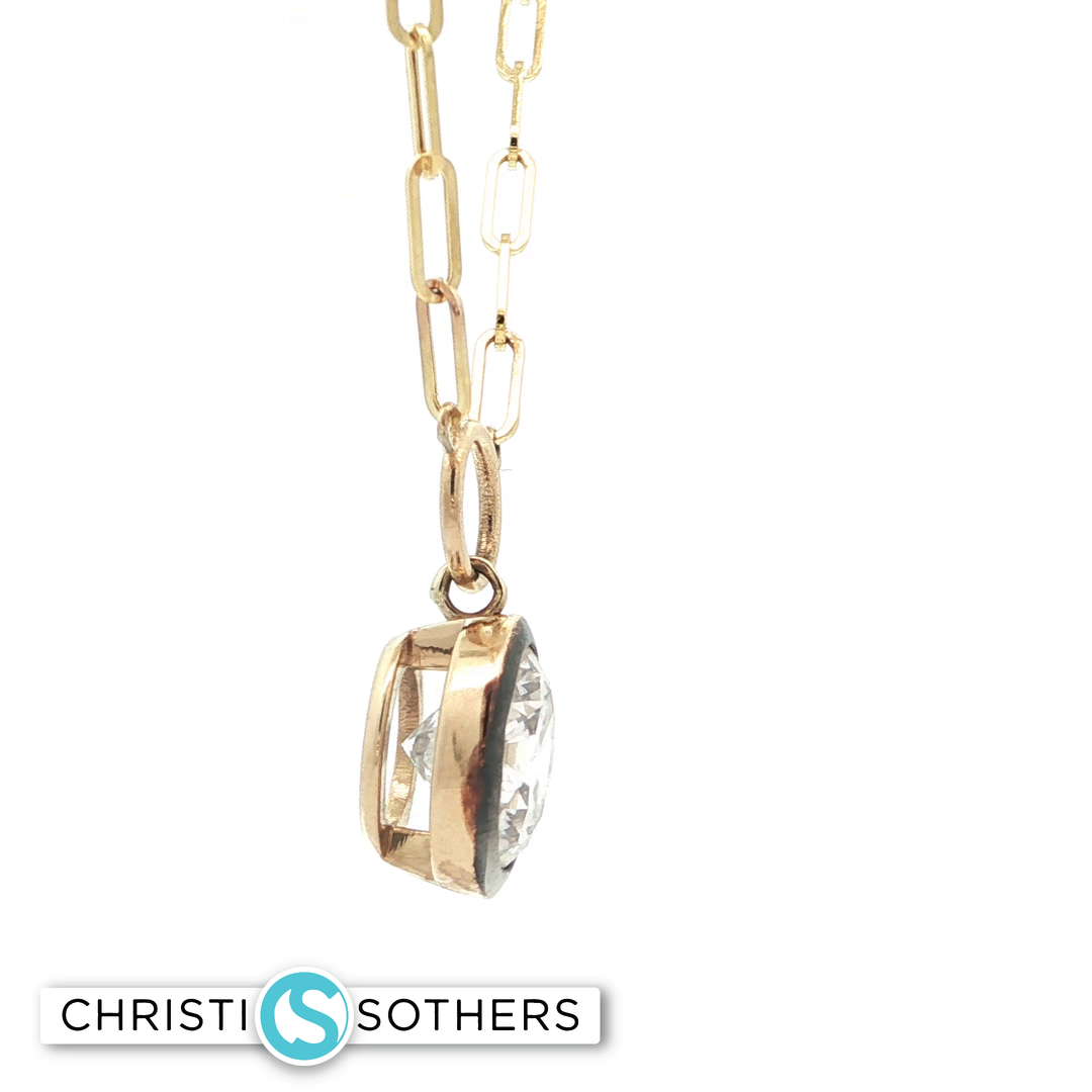 14KT Yellow Gold Bezel Necklace with  Lab-Grown Round Brilliant Diamond (5.09 ct)