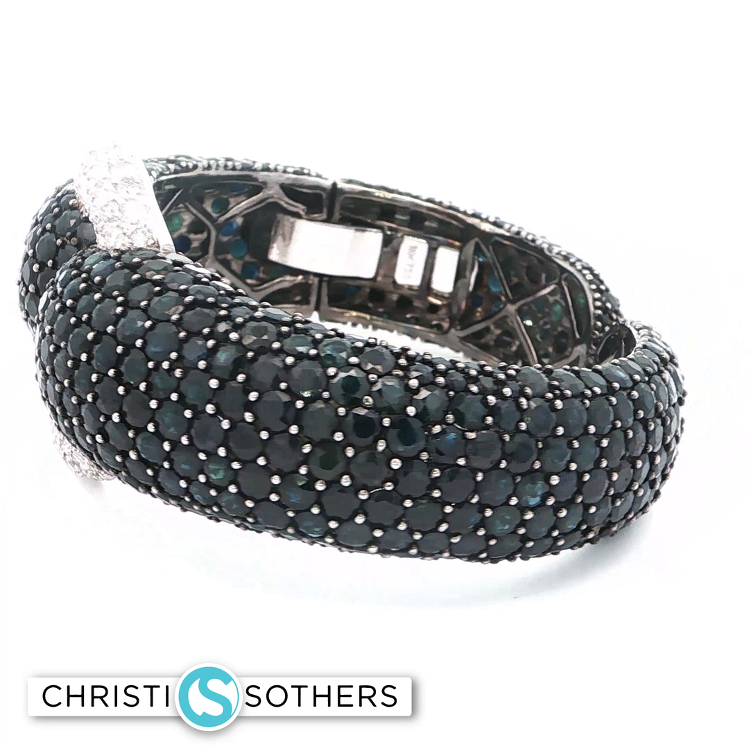 18KT White Gold Black Sapphire Pavé Bangle with Diamond Accents (64.6 cttw)
