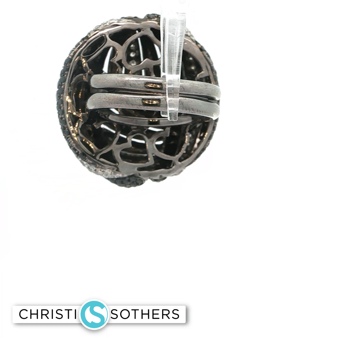 18KT White Gold Black & White Diamond Sphere Ring (5.76 cttw)