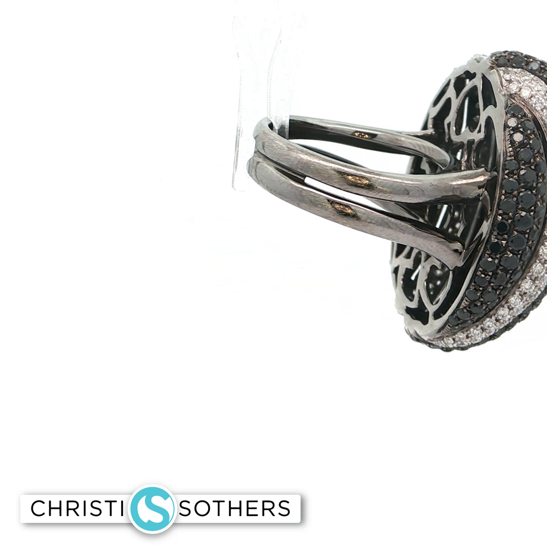 18KT White Gold Black & White Diamond Sphere Ring (5.76 cttw)