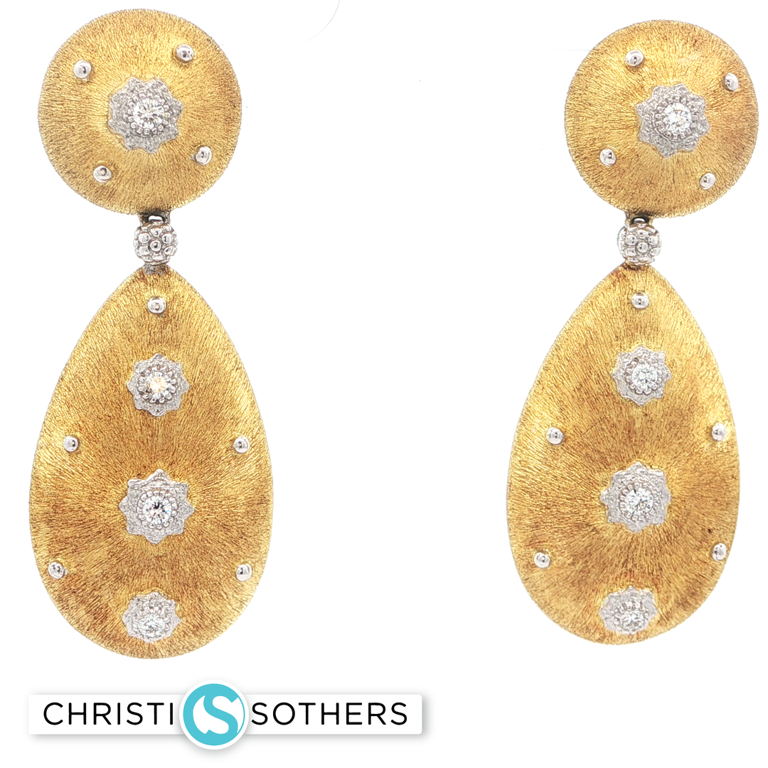 18KT Yellow Gold Textured Diamond Drop Earrings (0.23 cttw)