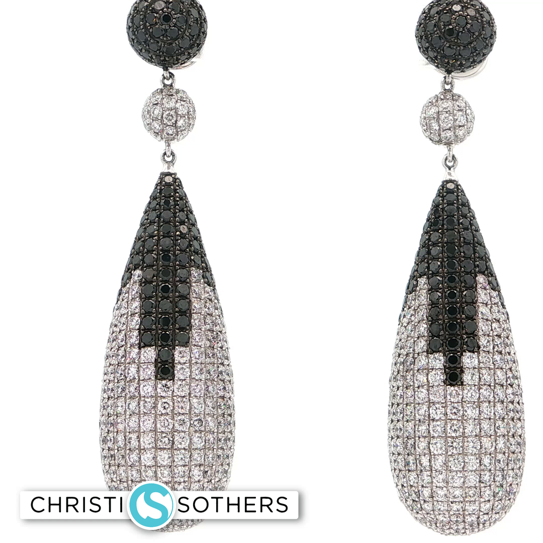 18KT White Gold Pavé Diamond & Black Diamond Drop Earrings (25.39 cttw)