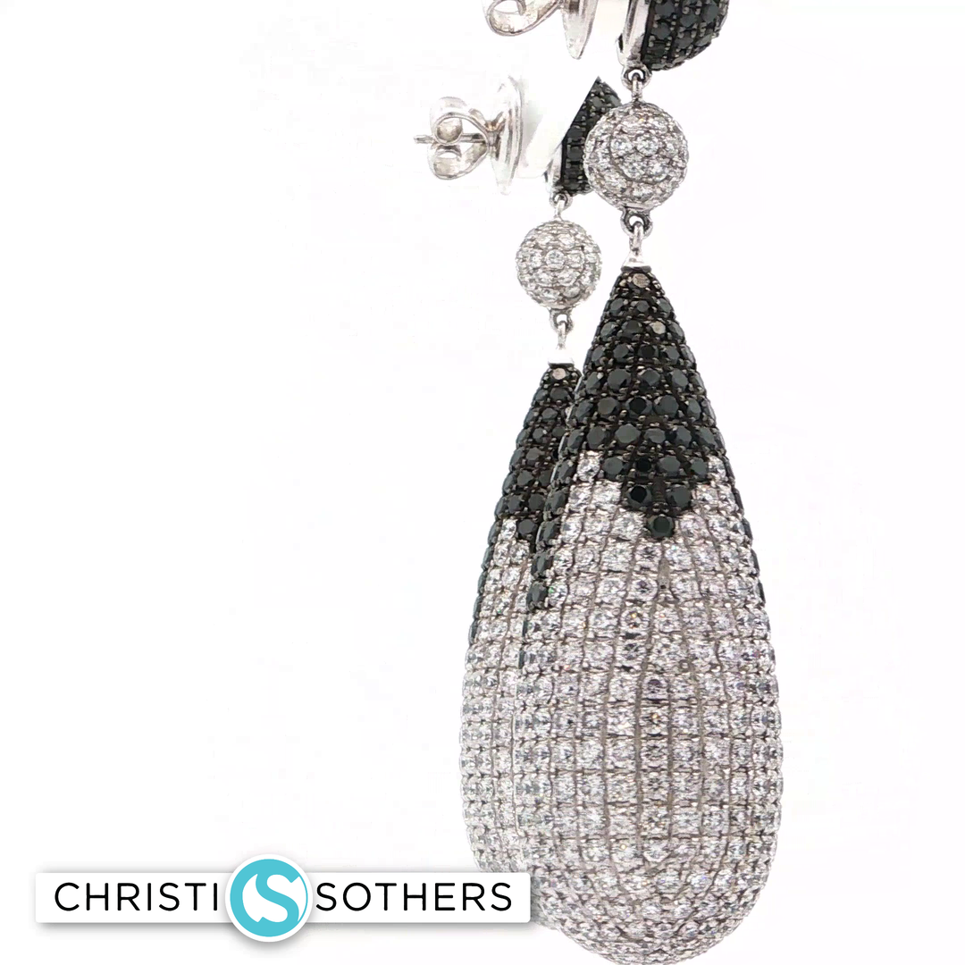 18KT White Gold Pavé Diamond & Black Diamond Drop Earrings (25.39 cttw)