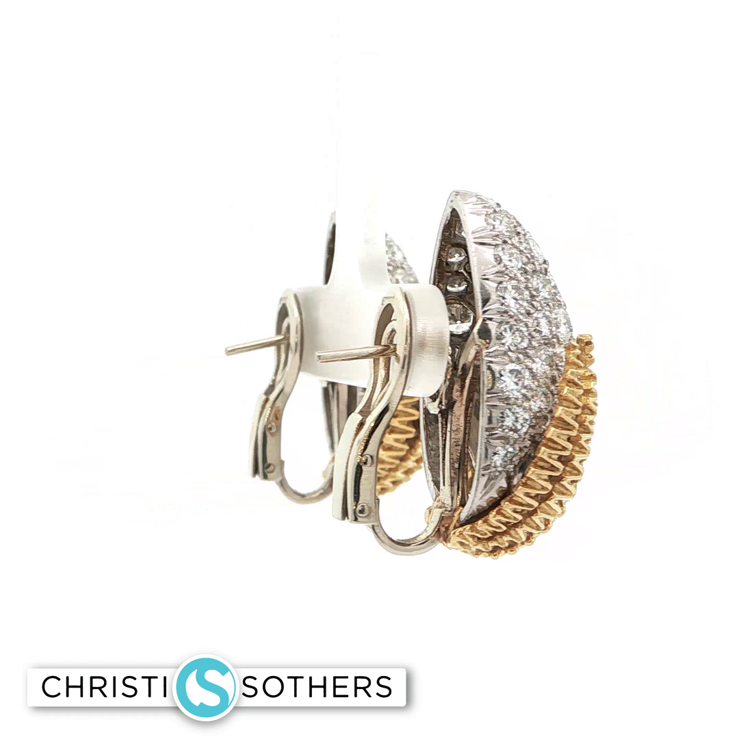 18KT Yellow Gold Textured Pavé Diamond TearDrop Earrings (7.00 cttw)