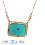 Load image into Gallery viewer, 18KT Yellow Gold Necklace with Carved Turquoise Pendant
