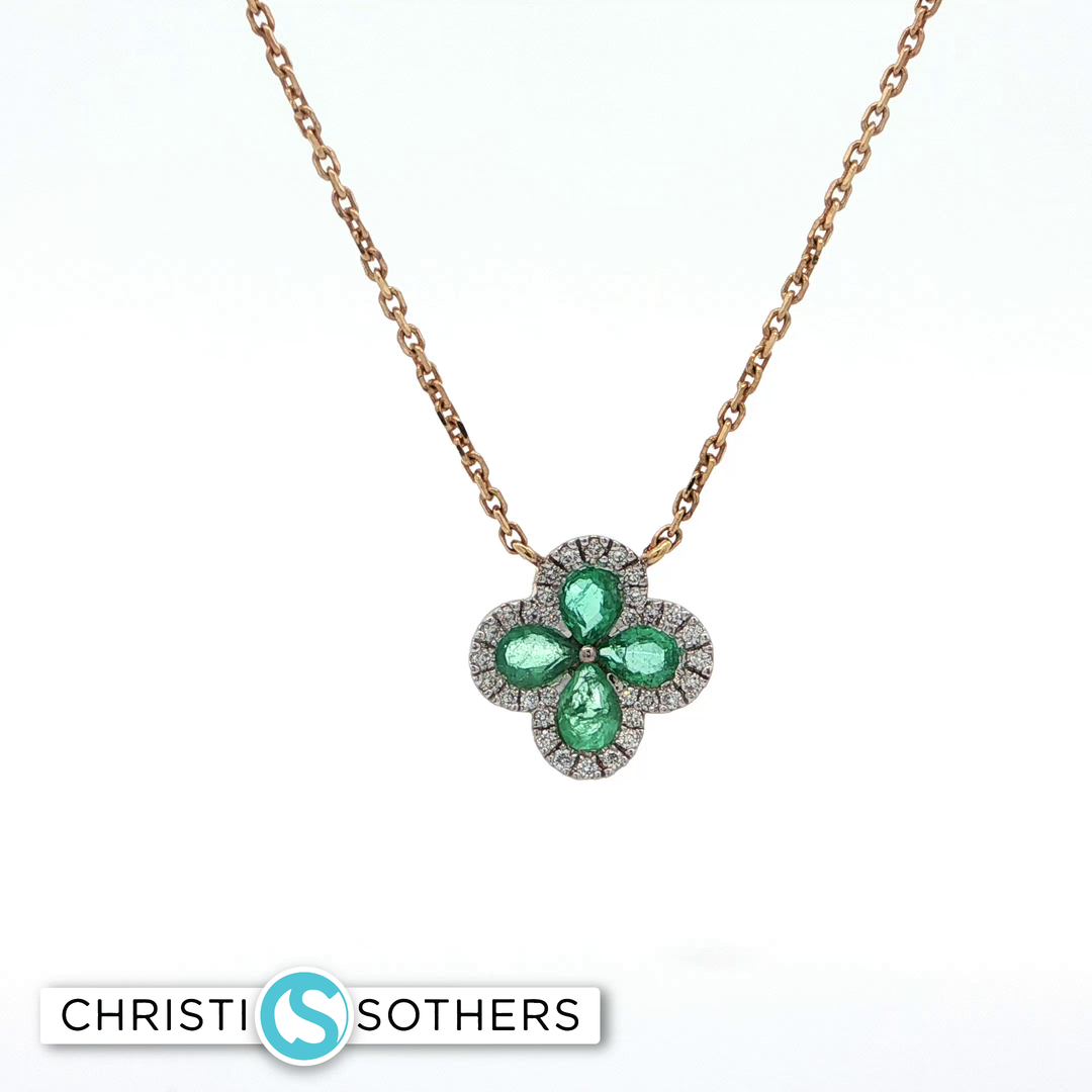 18kt Yellow Gold Flower Necklace with Pear Emeralds