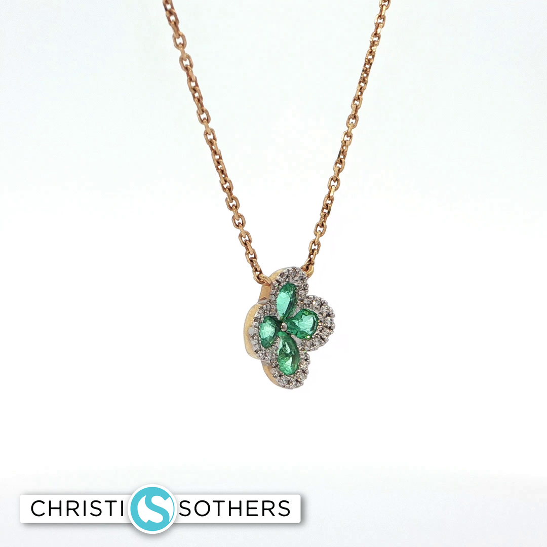18kt Yellow Gold Flower Necklace with Pear Emeralds