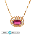 Load image into Gallery viewer, 18KT Yellow Gold Rubellite Tourmaline Charm Necklace with Diamond Accents (1.55 ct)