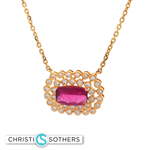 Load image into Gallery viewer, 18KT Yellow Gold Rubellite Tourmaline Charm Necklace with Diamond Accents (1.55 ct)