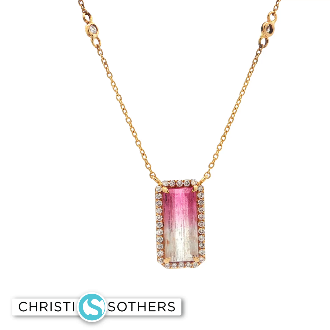 18KT Yellow Gold Emerald-Cut Tourmaline Charm Necklace with Diamond Accents (2.15 ct)