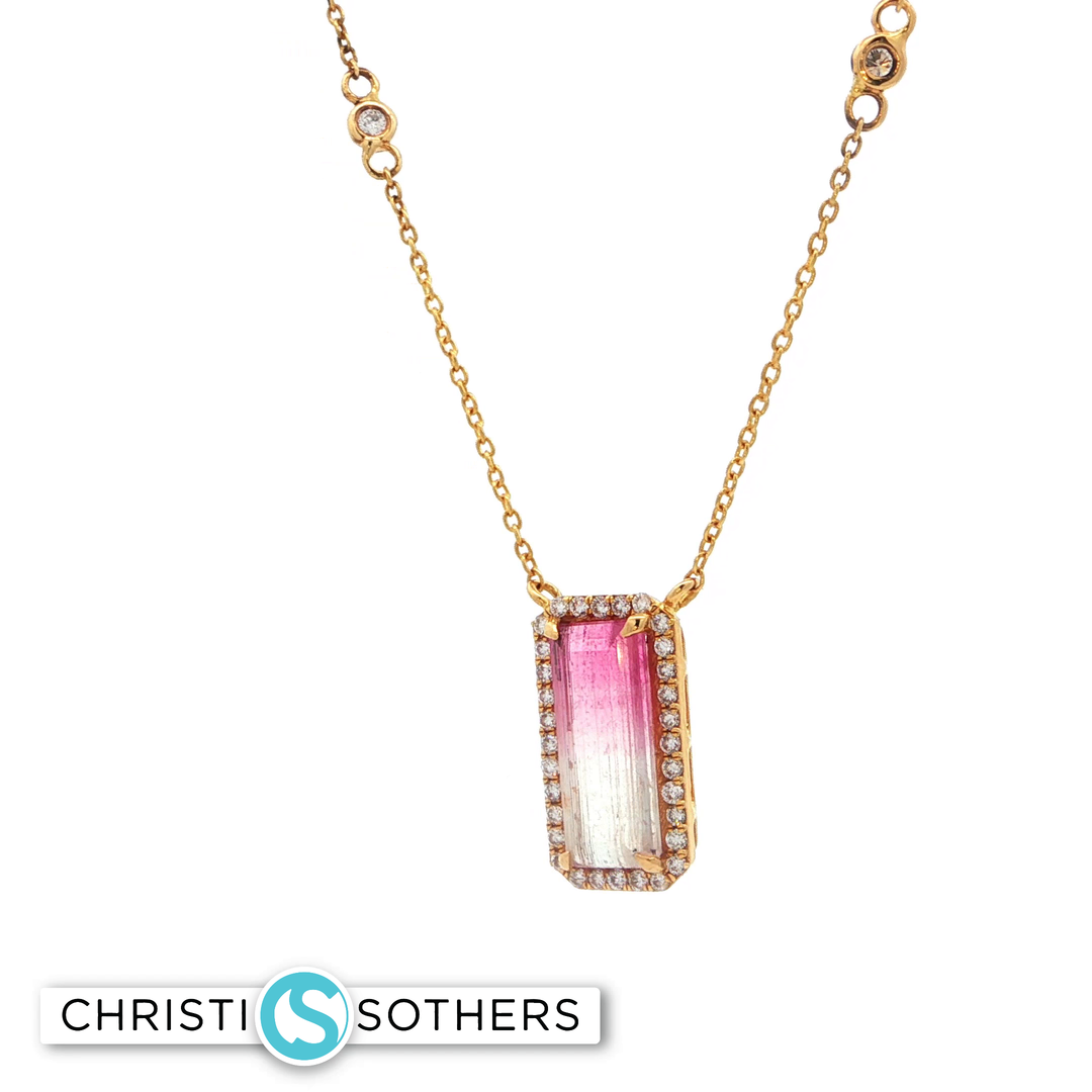 18KT Yellow Gold Emerald-Cut Tourmaline Charm Necklace with Diamond Accents (2.15 ct)