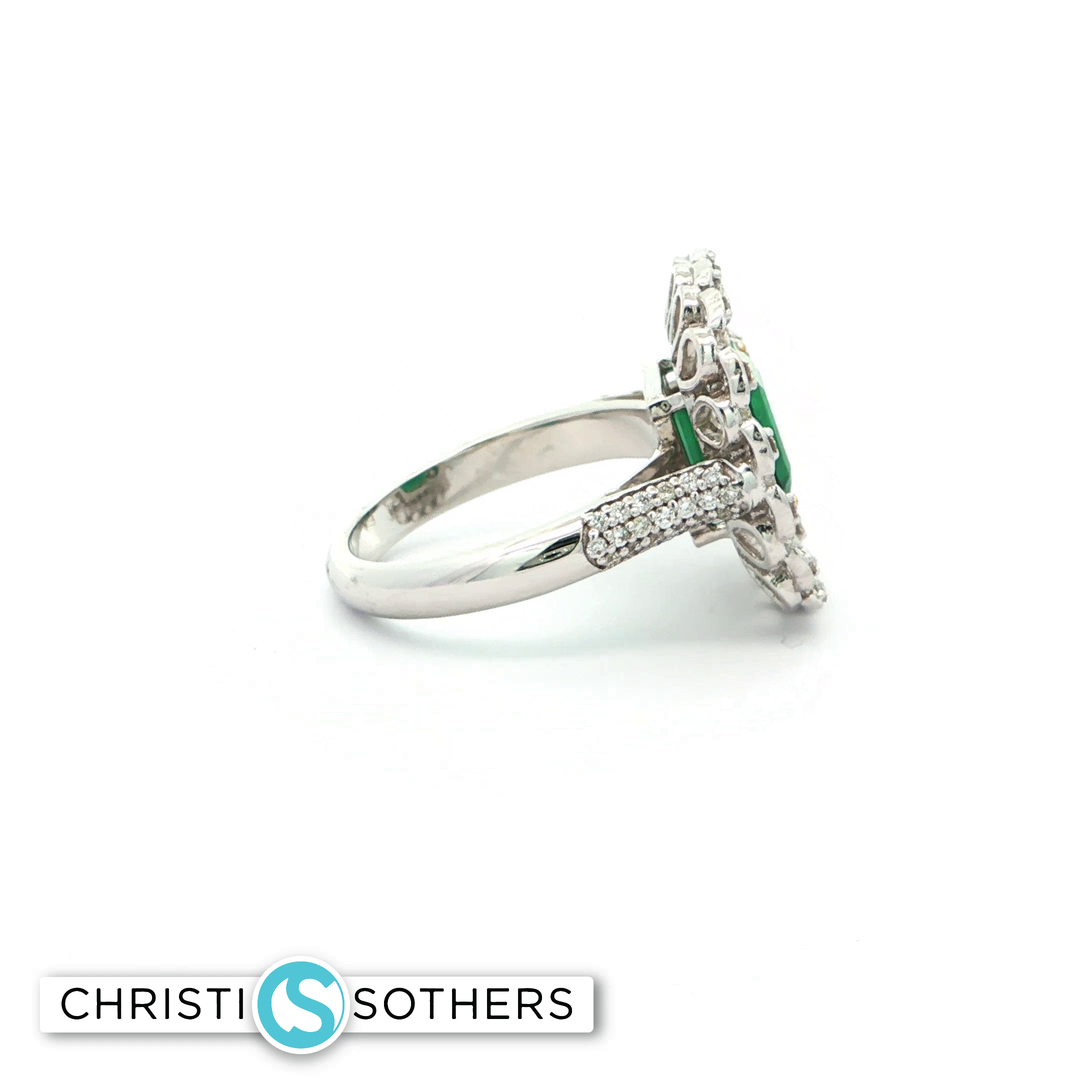 18KT White Gold Square Emerald Cocktail Ring with Diamond Accents (2.50 cttw)