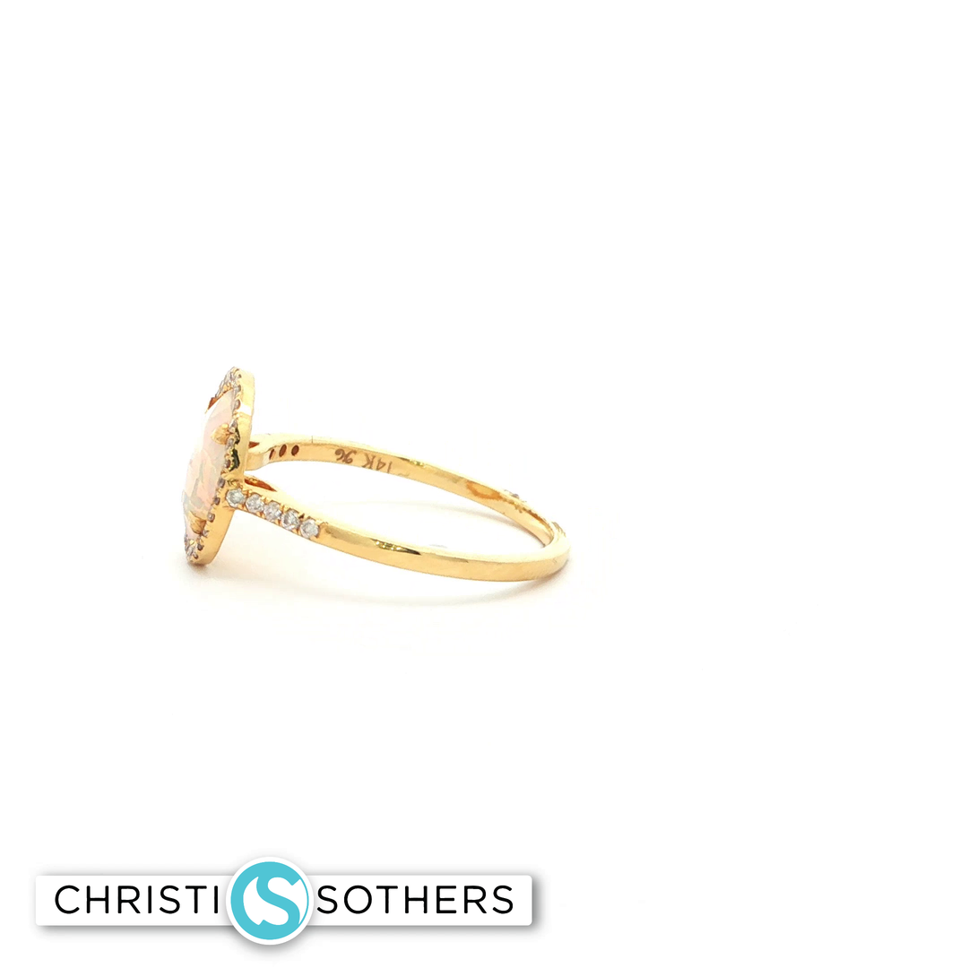 14KT Yellow Gold Oval Cabochon Opal Cocktail Ring with Diamond Accents (0.46 ct)