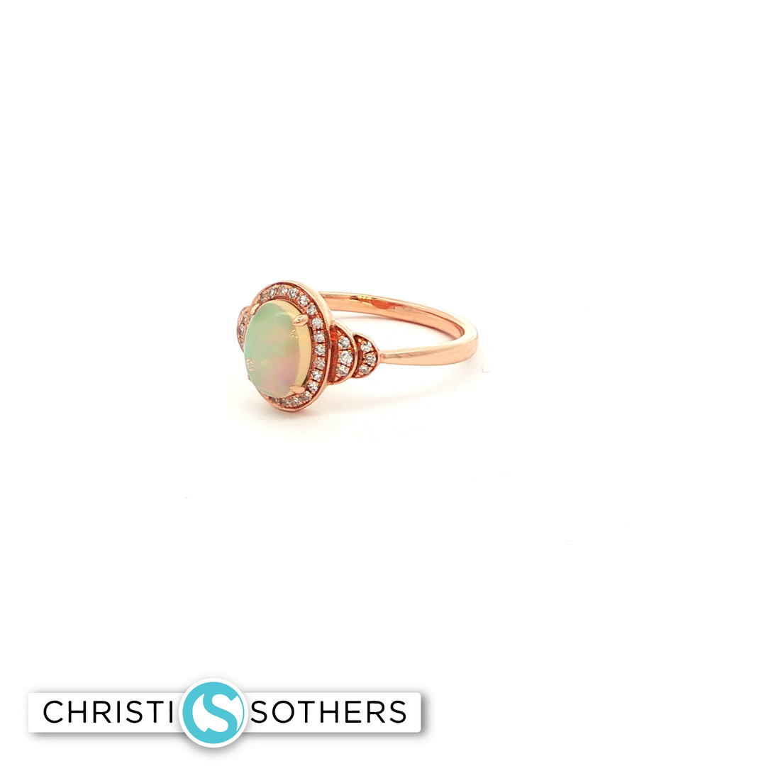 14KT Yellow Gold Oval Cabochon Opal Cocktail Ring with Diamond Accents (0.91 ct)