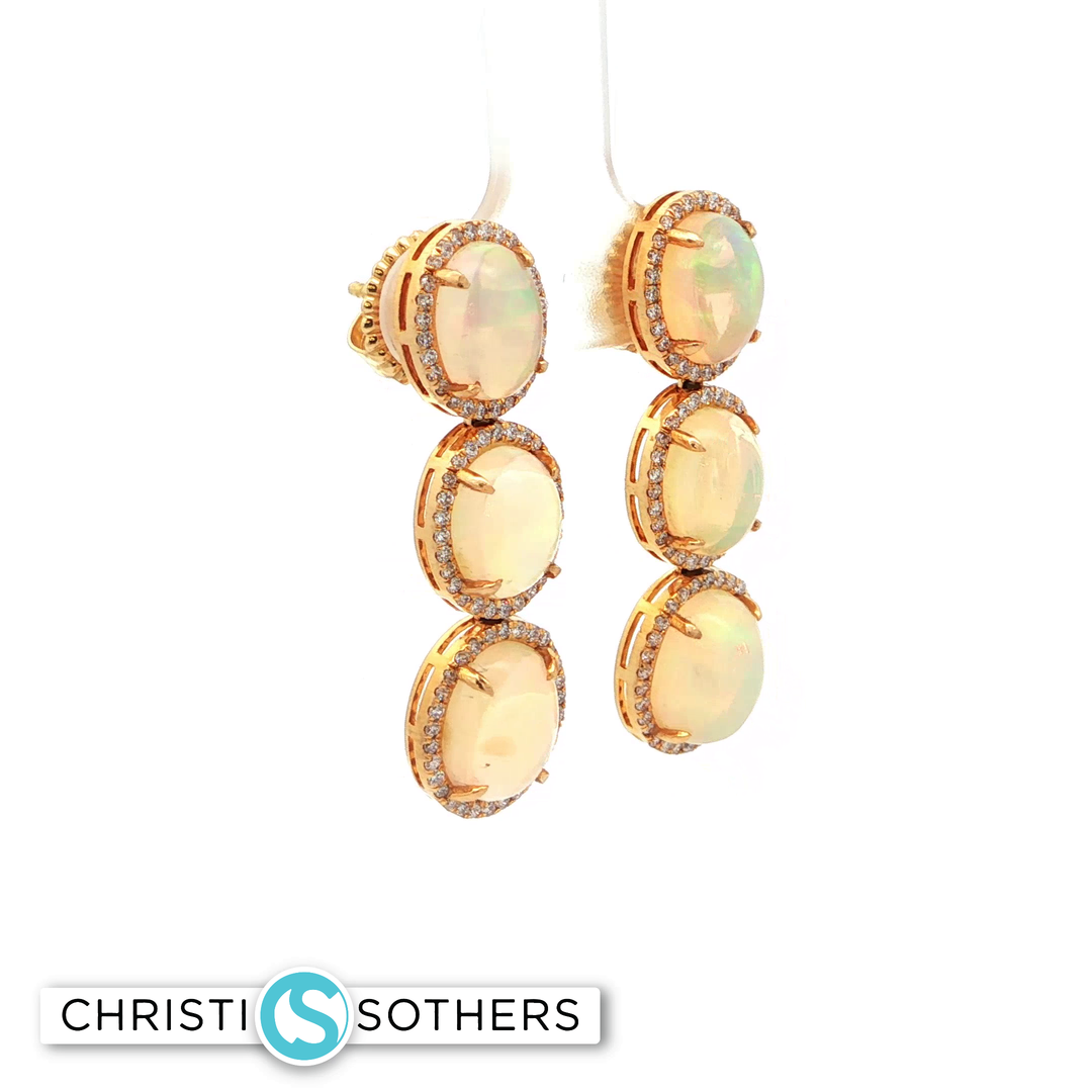 18KT Yellow Gold Opal Drop Earrings with Diamond Accents (7.96 cttw)