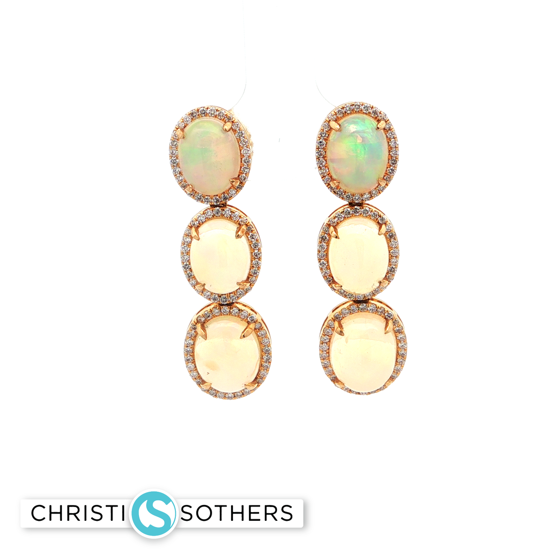 18KT Yellow Gold Opal Drop Earrings with Diamond Accents (7.96 cttw)