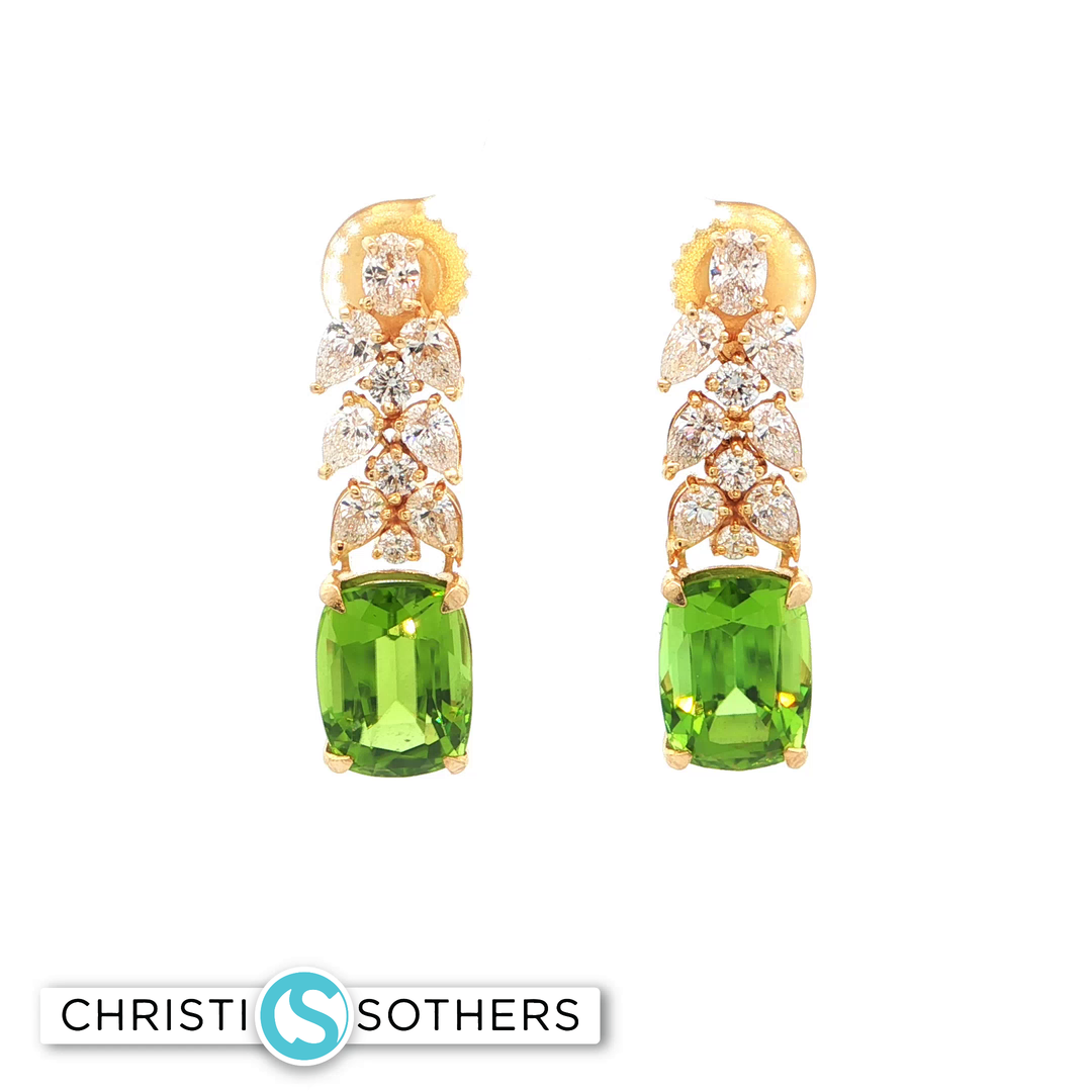 18KT Yellow Gold Peridot Drop Earrings with Diamond Accents (7.57 cttw)