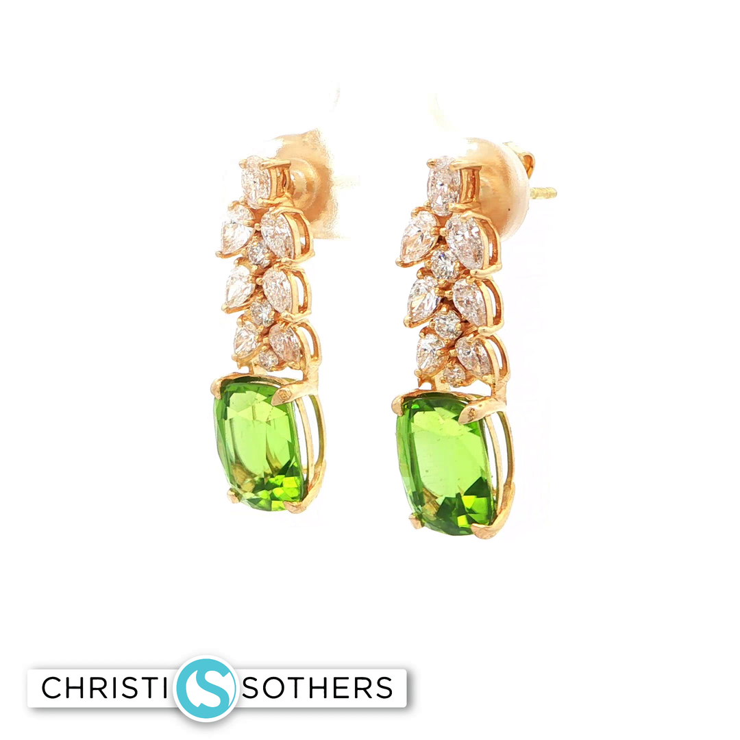 18KT Yellow Gold Peridot Drop Earrings with Diamond Accents (7.57 cttw)